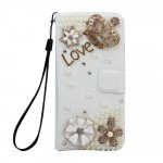 Wholesale Galaxy S6 Crystal Flip Leather Wallet Case with Strap (Crown White)